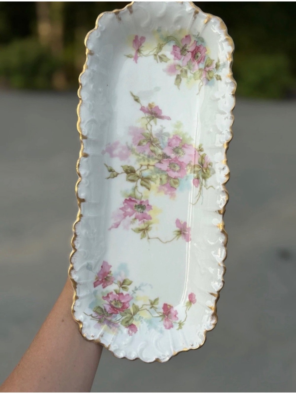 Haviland Limoges France Floral Porcelain Serving Tray with Gold Trim